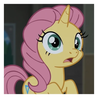 Fluttershy in a realistic style, looking determined, transparent background sticker
