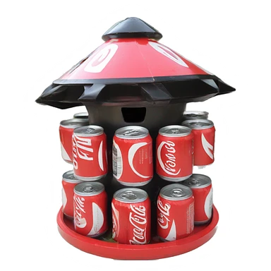 Vanilla Coke cans made into 1 UFO alien spaceship shaped birdhouse  sticker