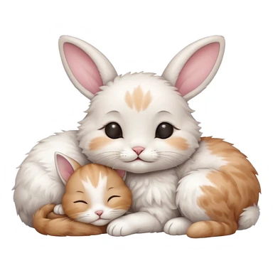 A little kitten sleeping next to a sweet rabbit  sticker