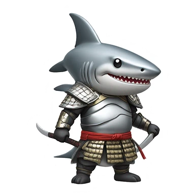 A fully silver chrome figurine of a shark in a samurai outfit. sticker
