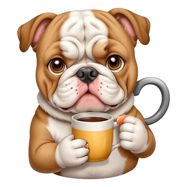 cute English bulldog holding a mug sticker