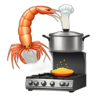 shrimp wearing an apron cooking rice on a stove sticker