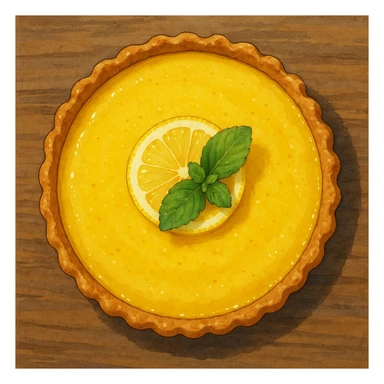 lemon tart viewed from above, realistic, detailed, Ghibli style sticker