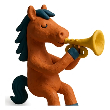 claymation style horse playing trumpet sticker