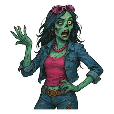 zombie lady wearing 2000s fashion, stylish, expressive sticker