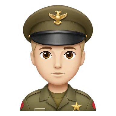 soldier wearing a military cap, showing the front face and cap sticker