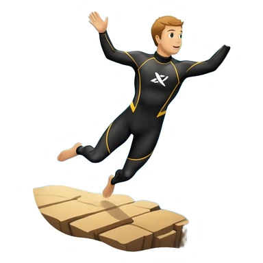 The background features rugged cliffs, clear blue water, and a bright sky, emphasizing the excitement and danger of the sport with a sense of freedom and adventure. A diver mid-air, plunging from a high cliff into the sparkling ocean below.  sticker