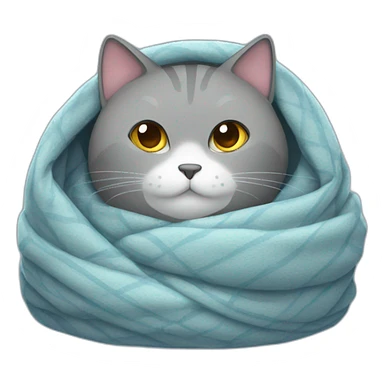 Fat Grey cat wrapped in the blanket sticker