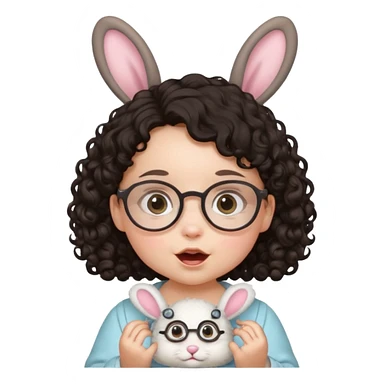 bunny ear accessory wearing small baby dark haired curly spectacled sticker