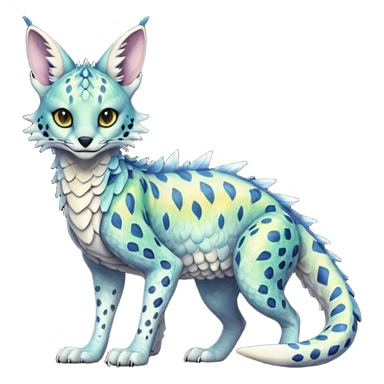 Epic scaley scaled iridescent complex detailed realistic aesthetic-scenic-Fakémon-Trico-Sergal-Serval-Vernid-creature sticker