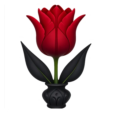 Add a gothic vase under the goth tulip in the style of apple emojis, keeping the background transparent. The style should mimic the apple emoji aesthetic with clean, colorful, and smooth shading typical of apple emojis. sticker