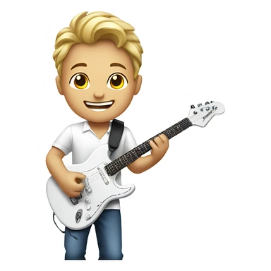 happy boy in white shirt playing electric guitar sticker