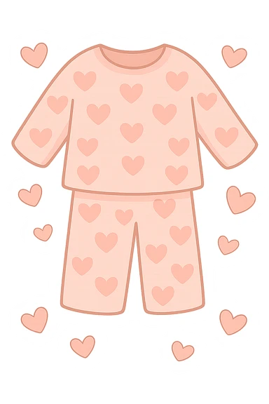 Remove the face from the cute pink pajamas with heart motifs, with hearts encircling the pajamas, keep the style and transparency. Maintain the cute pink pajamas with heart motifs and hearts encircling them, but without any face visible. sticker