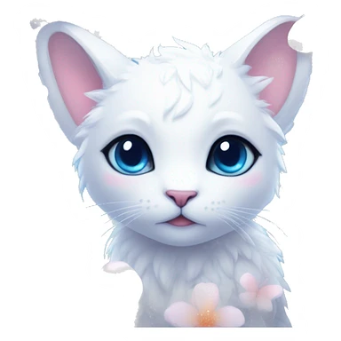 Edgy Cute Cool Kawaii gorgeous sparkly ethereal white fantasy animal creature with blue eyes sona with flowers and butterflies beautiful aesthetic sticker