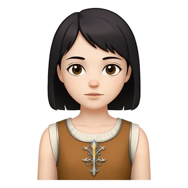 medieval summer outfit worn by a DnD themed fantasy character. basic sleeveless wool tunic with a simple round neckline and a decorative trim. clothes only above the waist. The clothes full waist. The character's haven't arms. character is white-skinned, black hair, brown eyes, short straight hair. sticker