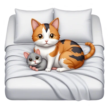Cat holding rat in bed sticker
