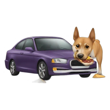 Dog eating a car sticker