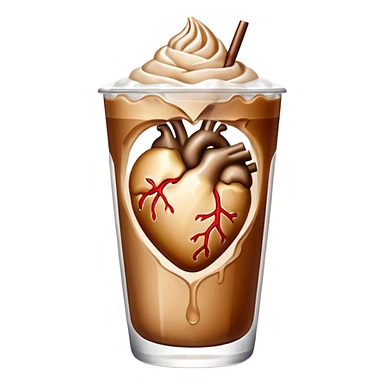 Anatomic heart composed of iced latte and ice cube inside the heart  sticker