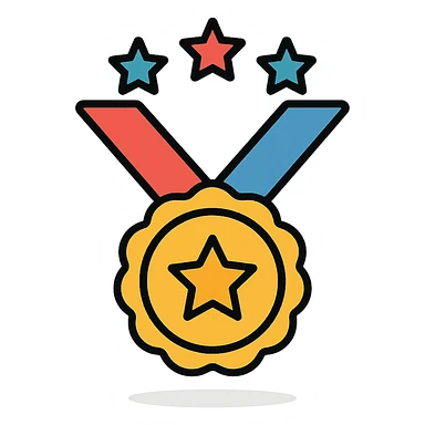 vector icon of a top category with gold and colorful elements, elegant and minimalist flat design, award badge style, 2D flat vector, trending icon look, soft shadows, no text, isolated on white background, perfect for commercial use sticker