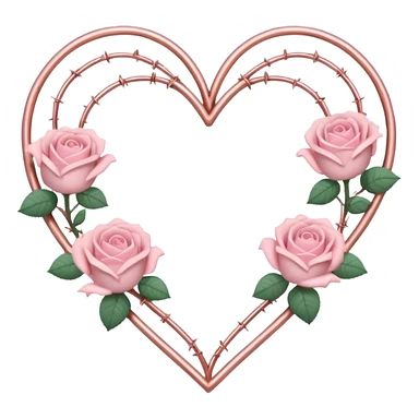 heart shape rose gold barb wires with pastel pink roses border sticker