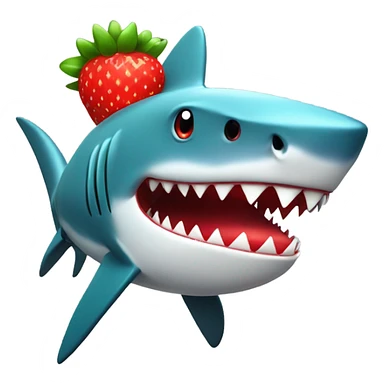 A shark that has skin of a strawberry with strawberry leafs as a hat sticker
