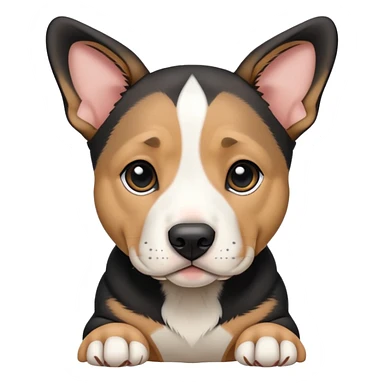 Pit bull/german shepherd mixed puppy colored black, tan and white withs ears folded over sticker