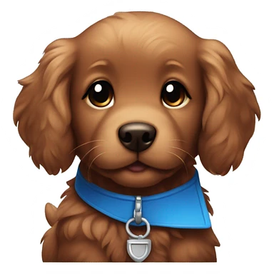 Chibi fluffy dark red retriever puppy with blue collar sticker