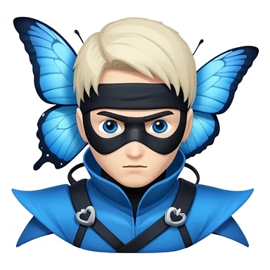 Crea una imagen con estos dos emoji 🥷🏻🦋
él ninja de piel blanca con la mariposa azu posada en el hombro como si estuviera volando. sticker