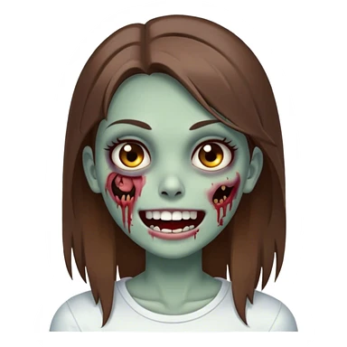 Zombie girl with brown hair brown eyes straight hair white skin with closed mouth and beautiful smile sticker