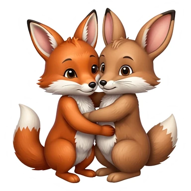 A fox hugs a brown bunny sticker