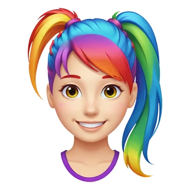 Girl with rainbow ponytail — bright gradient strands flowing sticker