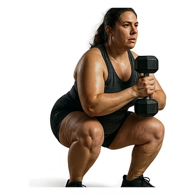 hyper realistic 4K woman training, fat on thighs and legs, normal physique, muscular details, motivational atmosphere sticker