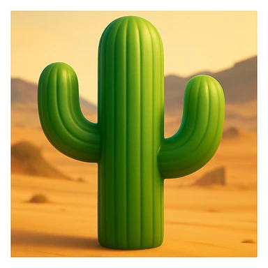 Make the cactus emoji wider than the previous version. Keep everything else the same: iOS emoji style, 3D, shiny, smooth gradients, soft shadows, realistic cactus shape, classic emoji look. sticker