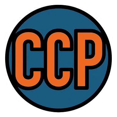 stylized CCP logo, modern, minimal, strong visual impact sticker