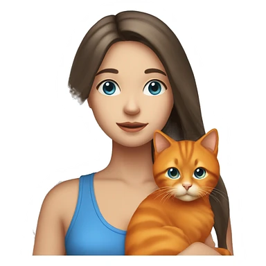 long hair brunette girl with blue eyes holding an orange cat sticker