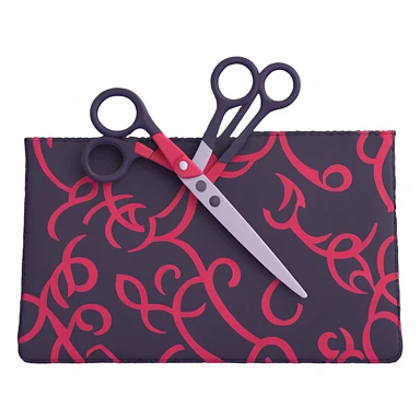 scissors cutting through patterned cloth sticker
