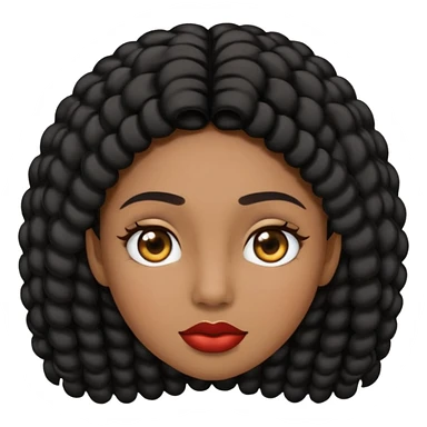 Haz un emoji de una chica de cabello largo rizado tipo 3c 3b de pelo negro su tono de piel no es ni blanca ni morena tiene un lunar en la nariz y tiene pecas en la mejilla su nariz es media redonda y sus labios medios carnosos y tiene ojos marrones oscuros y cejas media larga  sticker