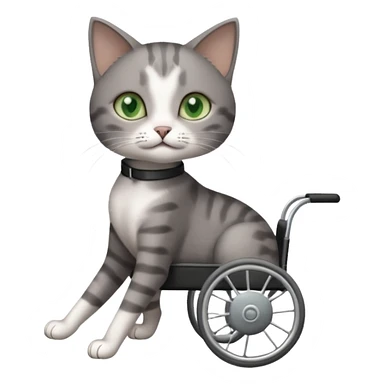 full body small short hair dark grey and white cat with green eyes walking in a wheelchair for cats sticker