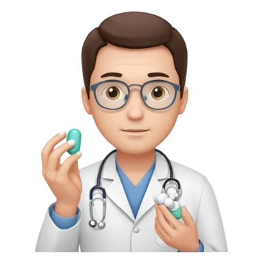 male doctor of medicine holding pills sticker