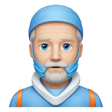 Older man with a full beard, a medical neck brace, and blue eyes. sticker