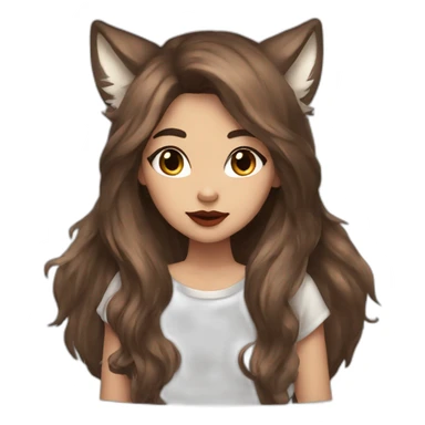  girl brown long hair lipstick wolf ears  sticker