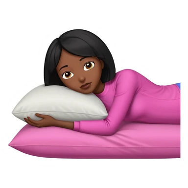 Dark skin woman with black bob in hair wearing pink laying head on pillow  sticker