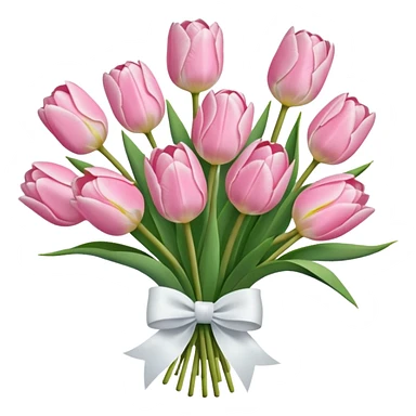 a bouquet of light pink tulips w a white bow sticker