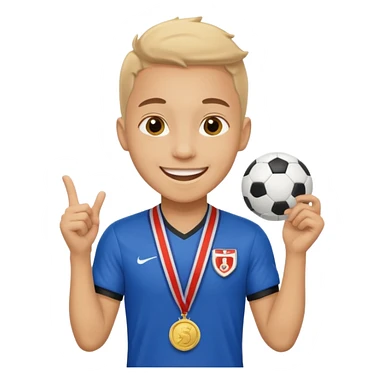 Happy light soccer player with a first-place medal
 sticker