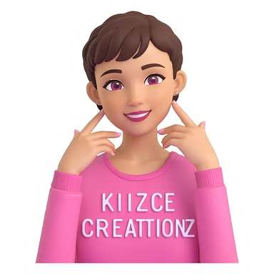 Lightskin girl with a pixie cut
pink blouse
hazel eyes
expression is smiling
Add the word Kidcore Creationz in Pink sticker