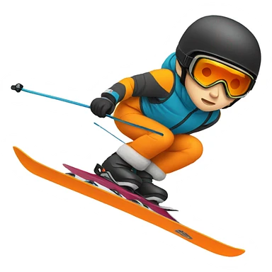 black haired boy downhill Skier with orange helmet sticker