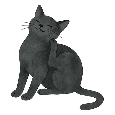 Edit the image of a black cat scratching its neck in the same pose, in watercolor art style with transparent background. sticker