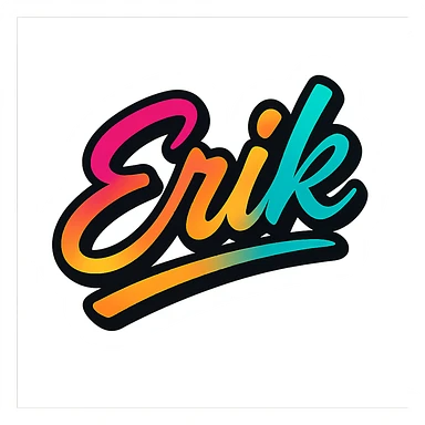 The name Erik in a modern, colorful gradient font with a dark outline, on a transparent background, with the name underlined or partially underlined with a dynamic, slanted underline, in the style of the sample images. sticker
