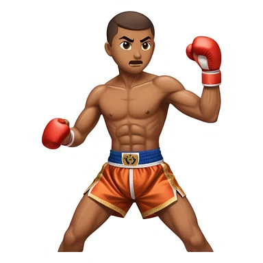 Cinematic Realistic Traditional Muay Thai Emoji, depicted as an intense dynamic martial arts scene featuring a fighter in traditional Muay Thai stance and attire, rendered with rich textures and energetic dramatic lighting that captures the sport's raw power. sticker