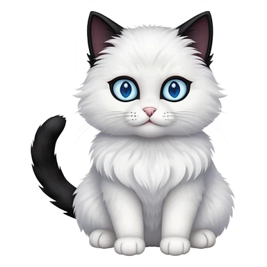 black cat with blue eyes, fluffy, white chest and white face sticker